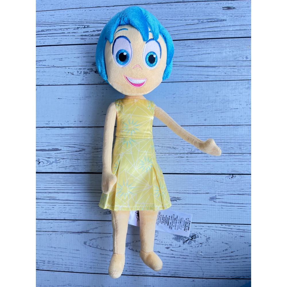 Disney Store Inside Out Joy Plush Doll Pixar Yellow Dress Blue Hair Collectible